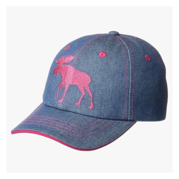 Little Blue House Other - Kids Denim Baseball Cap with Pink Moose Motif